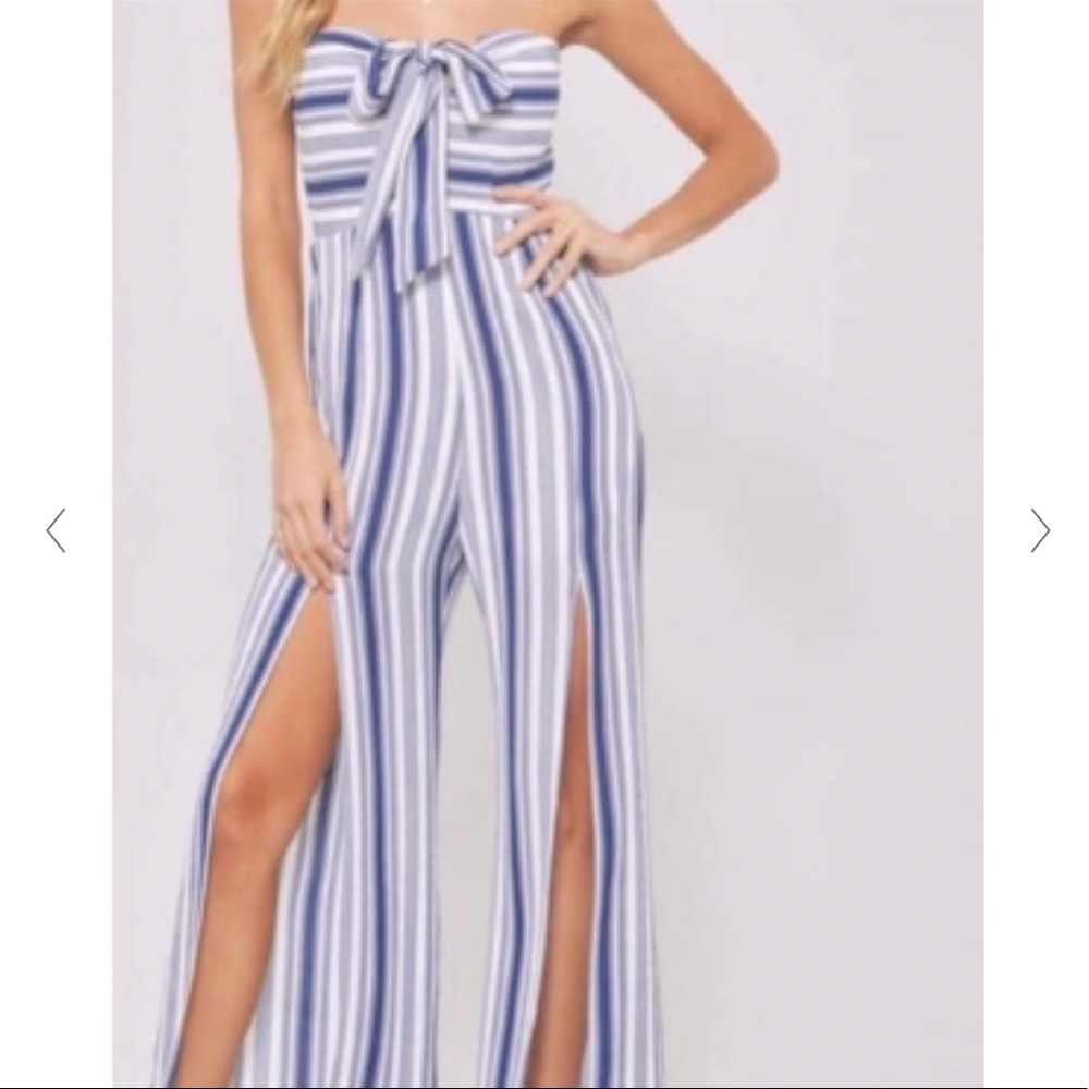 Promesa Blue and White striped jumpsuit size Small.